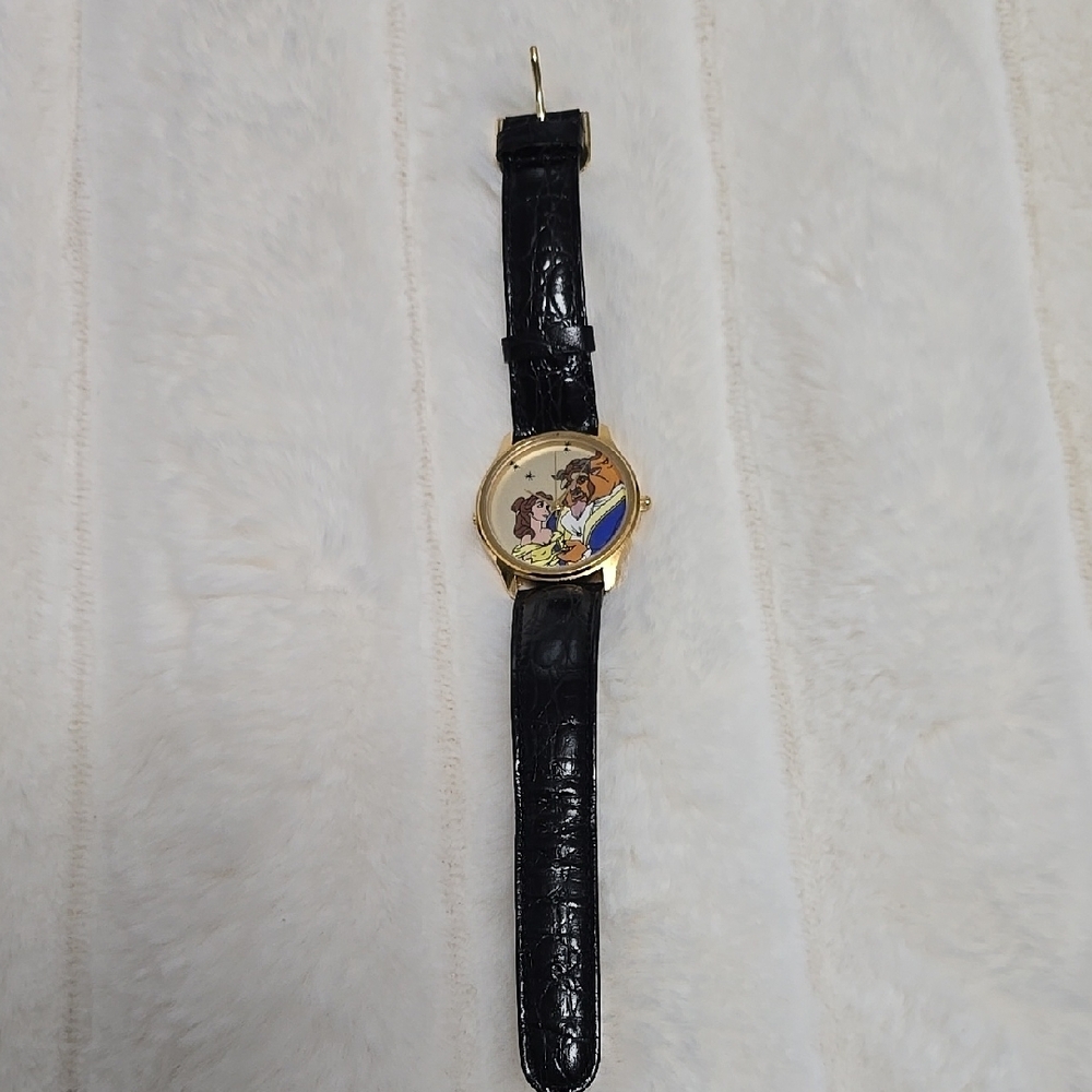 Disney Black Leather Watch with Gold Accents